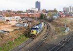 CSX 6141 leads another Geep around the curve at Boylan